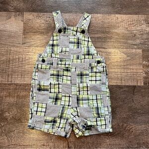 Gymboree Plaid Green and Blue Shorts Overalls Size 12-18 Months